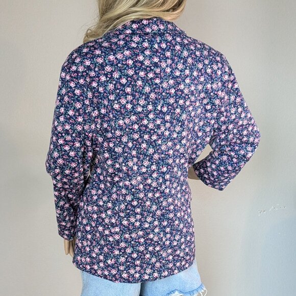 Lauren Conrad Blazer Women's Large Blue Pink Floral Roses Fitted One-Button LC - Picture 4 of 16